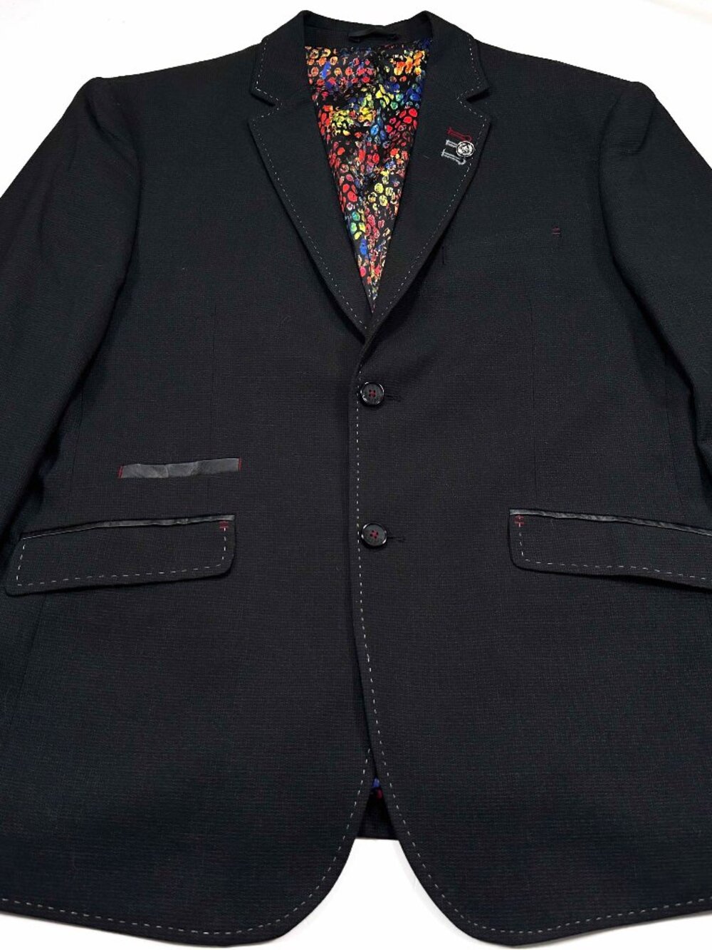 Au Noir Blazer Men's 44R Black Colorful Lining Two Button Sport Coat Jacket